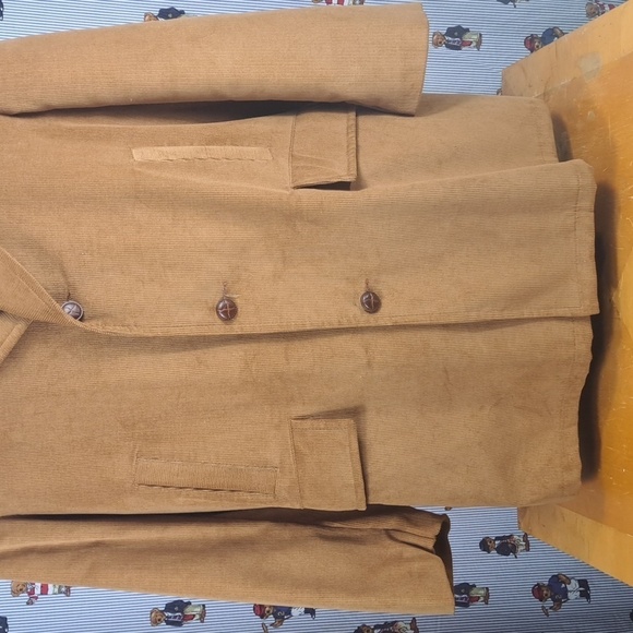 Vintage 70s JCPENNY corduroy blanket quilt lined tan & plaid 2XL long over coat - Picture 3 of 8